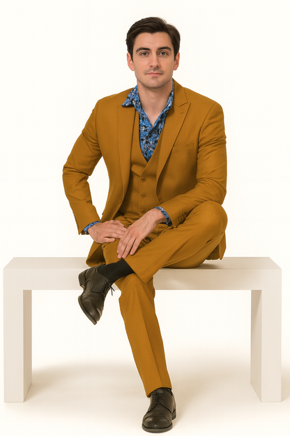 Classic Gold Peak Lapel Two-Button Suit by EJ Samuel - Image 3