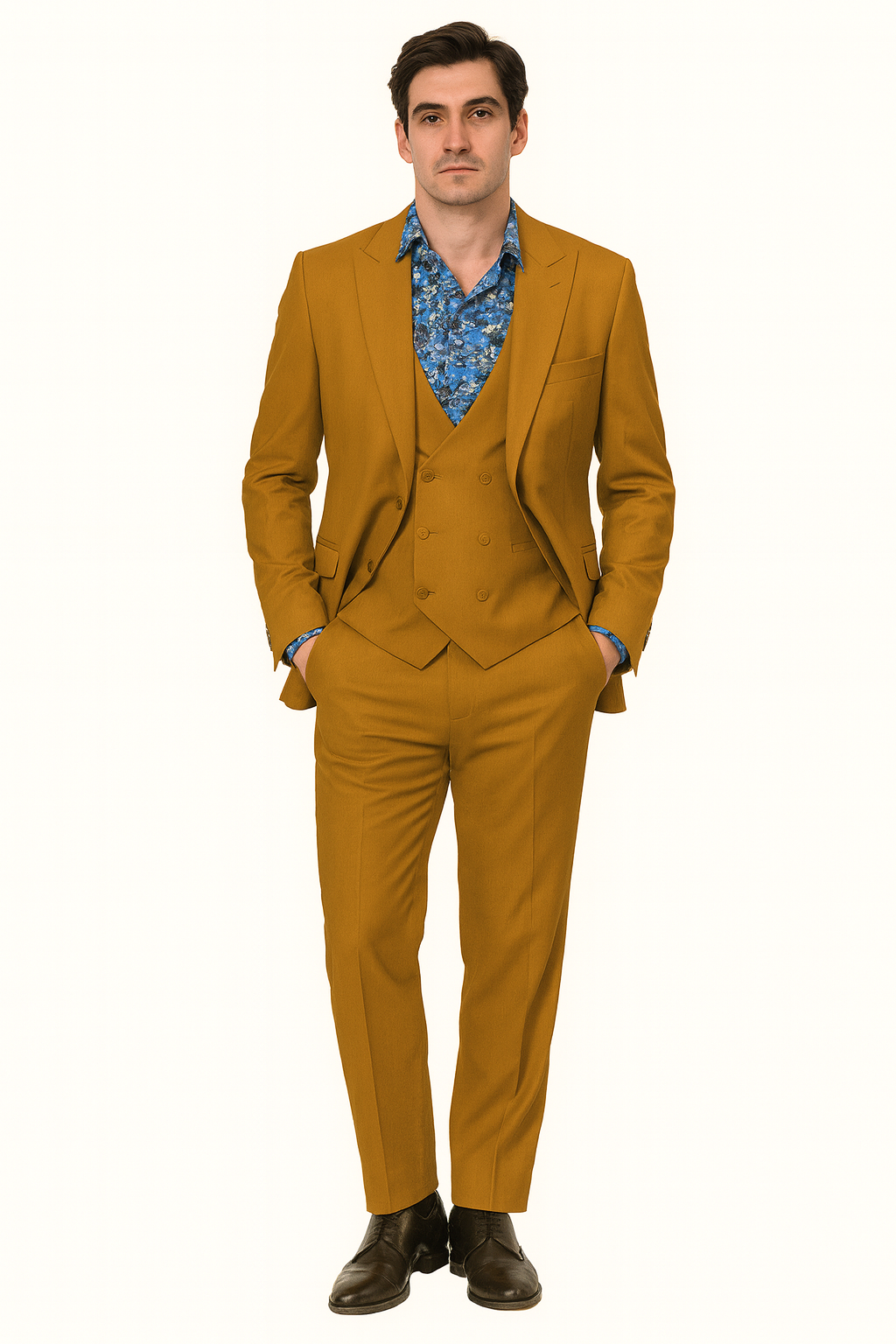 Classic Gold Peak Lapel Two-Button Suit by EJ Samuel - Image 4