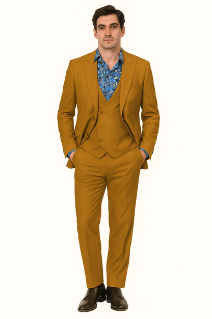 Classic Gold Peak Lapel Two-Button Suit by EJ Samuel - Image 4