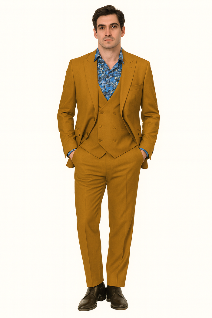 Classic Gold Peak Lapel Two-Button Suit by EJ Samuel - Image 4