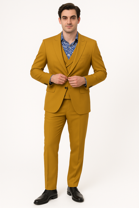 Classic Gold Peak Lapel Two-Button Suit by EJ Samuel