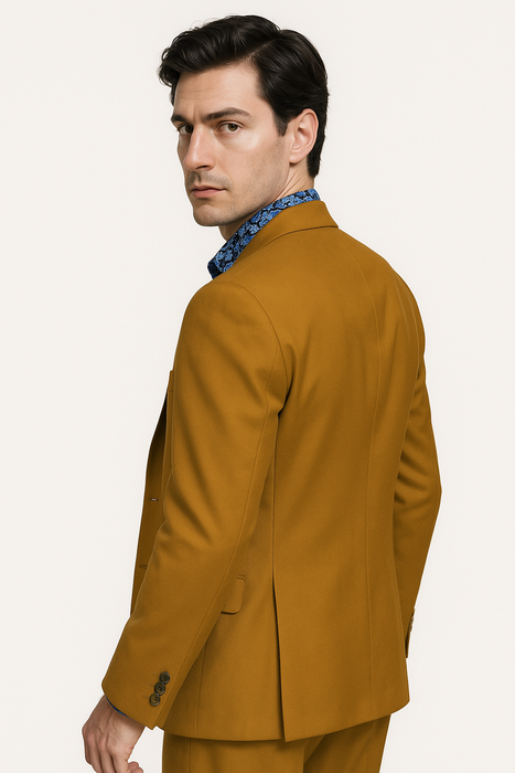 Classic Gold Peak Lapel Two-Button Suit by EJ Samuel