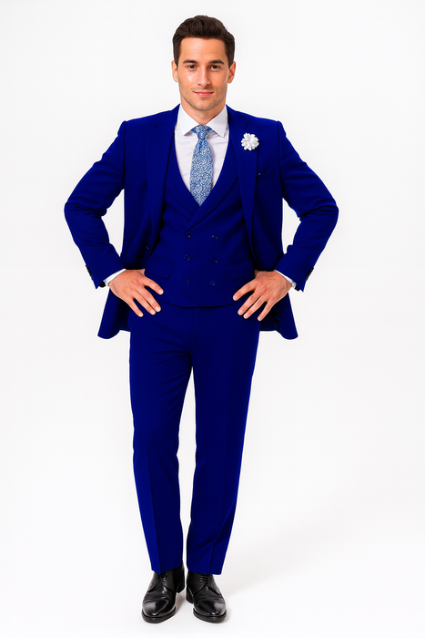 EJ Samuel Midnight Blue Modern Suit with Double-Breasted Vest