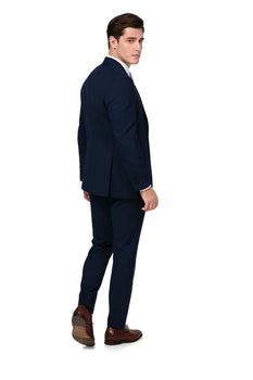 EJ Samuel Men's Navy Blue Peak Lapel 2-Button Vested Suit - Image 6