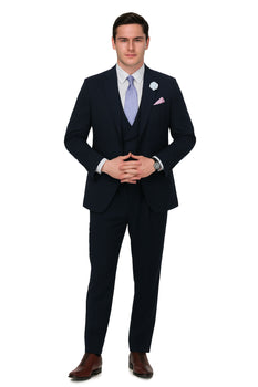 EJ Samuel Men's Navy Blue Peak Lapel 2-Button Vested Suit - Image 8