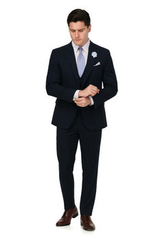 EJ Samuel Men's Navy Blue Peak Lapel 2-Button Vested Suit - Image 4