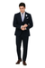 EJ Samuel Men's Navy Blue Peak Lapel 2-Button Vested Suit
