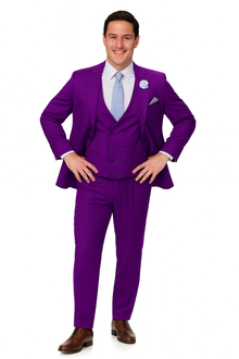 EJ Samuel Men's Purple Peak Lapel Suit with Double Breasted Vest