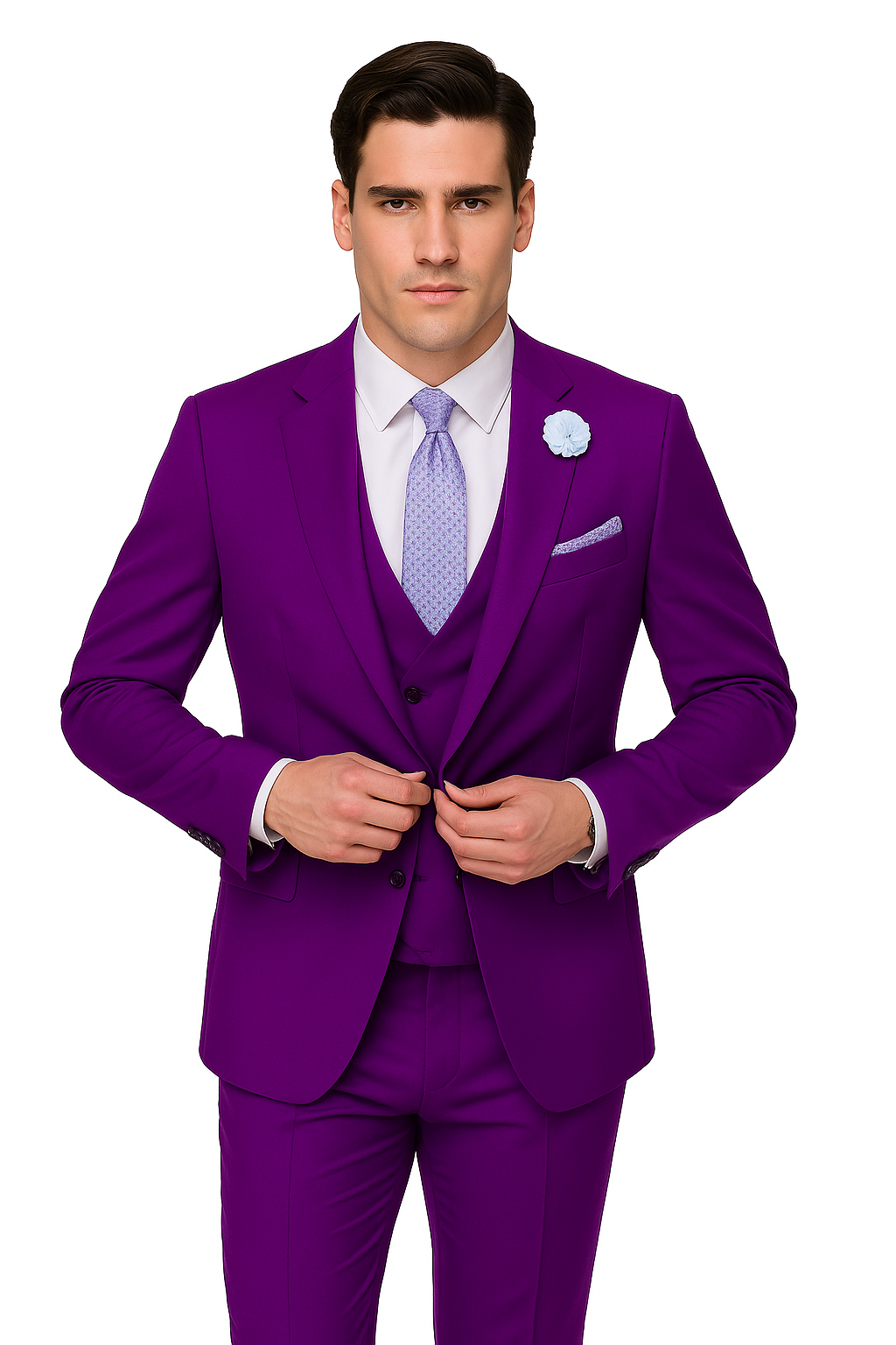 EJ Samuel Men's Purple Peak Lapel Suit with Double Breasted Vest - Image 2