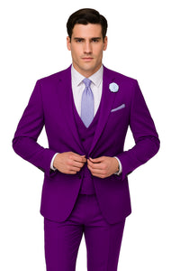 EJ Samuel Men's Purple Peak Lapel Suit with Double Breasted Vest - Image 2