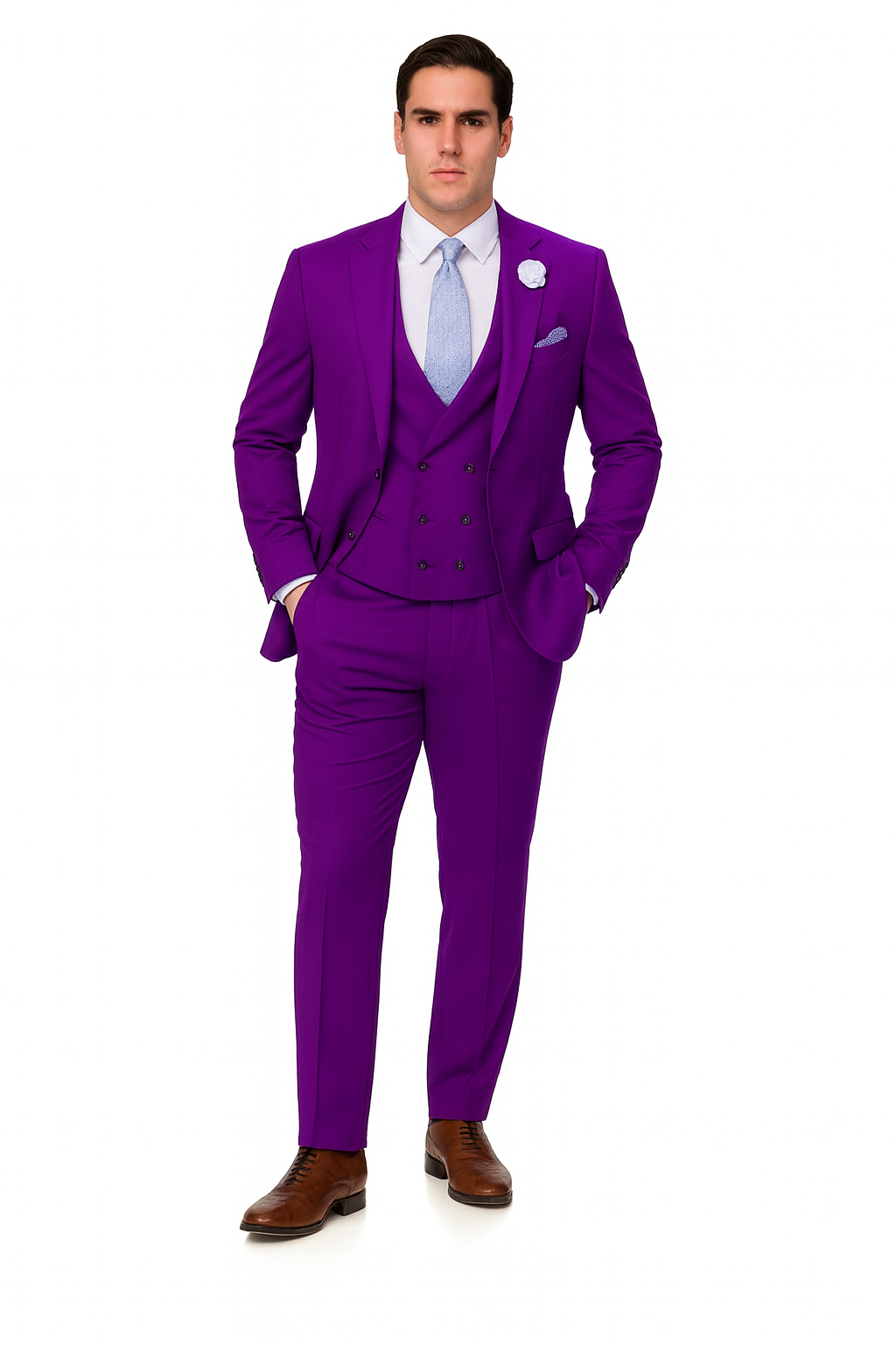 EJ Samuel Men's Purple Peak Lapel Suit with Double Breasted Vest - Image 4