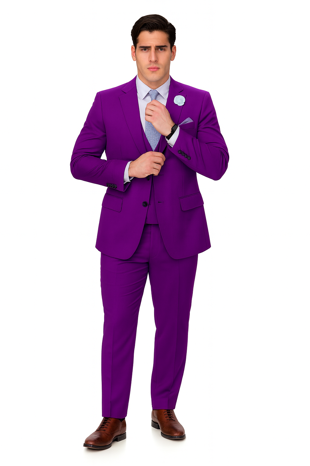 EJ Samuel Men's Purple Peak Lapel Suit with Double Breasted Vest - Image 6
