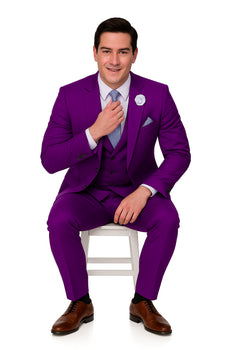 EJ Samuel Men's Purple Peak Lapel Suit with Double Breasted Vest - Image 7