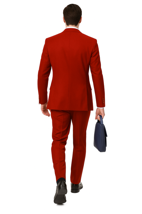 EJ Samuel Red Peak Lapel Suit with Double Breasted Vest