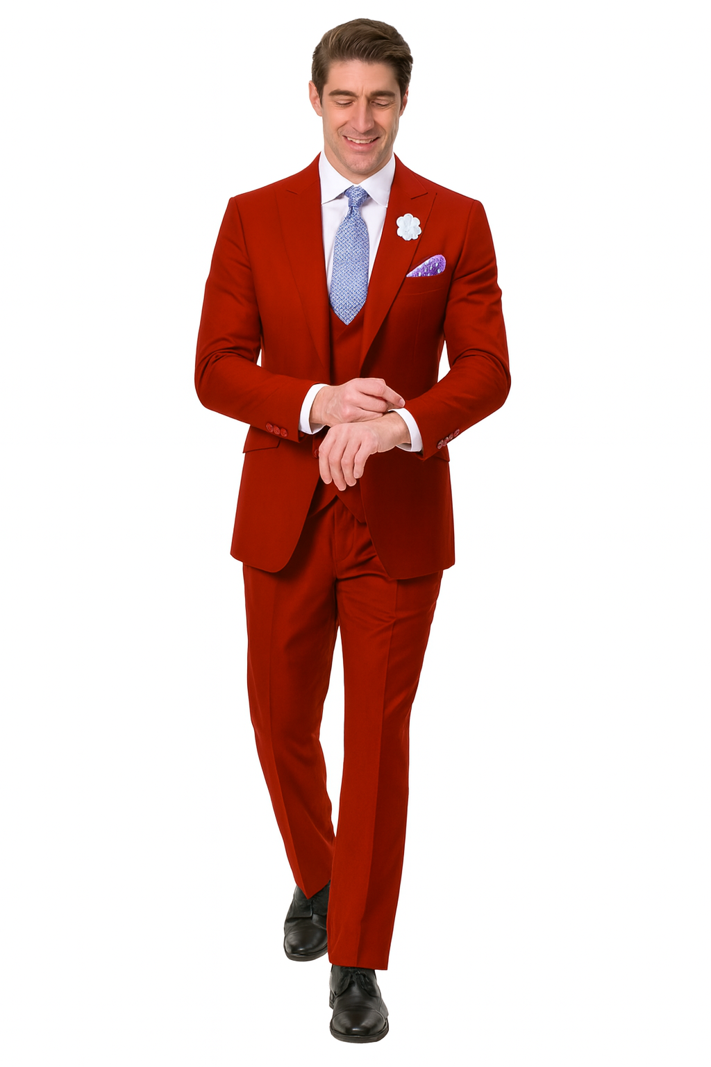 EJ Samuel Red Peak Lapel Suit with Double Breasted Vest - Image 3