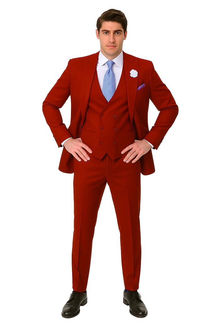 EJ Samuel Red Peak Lapel Suit with Double Breasted Vest - Image 6