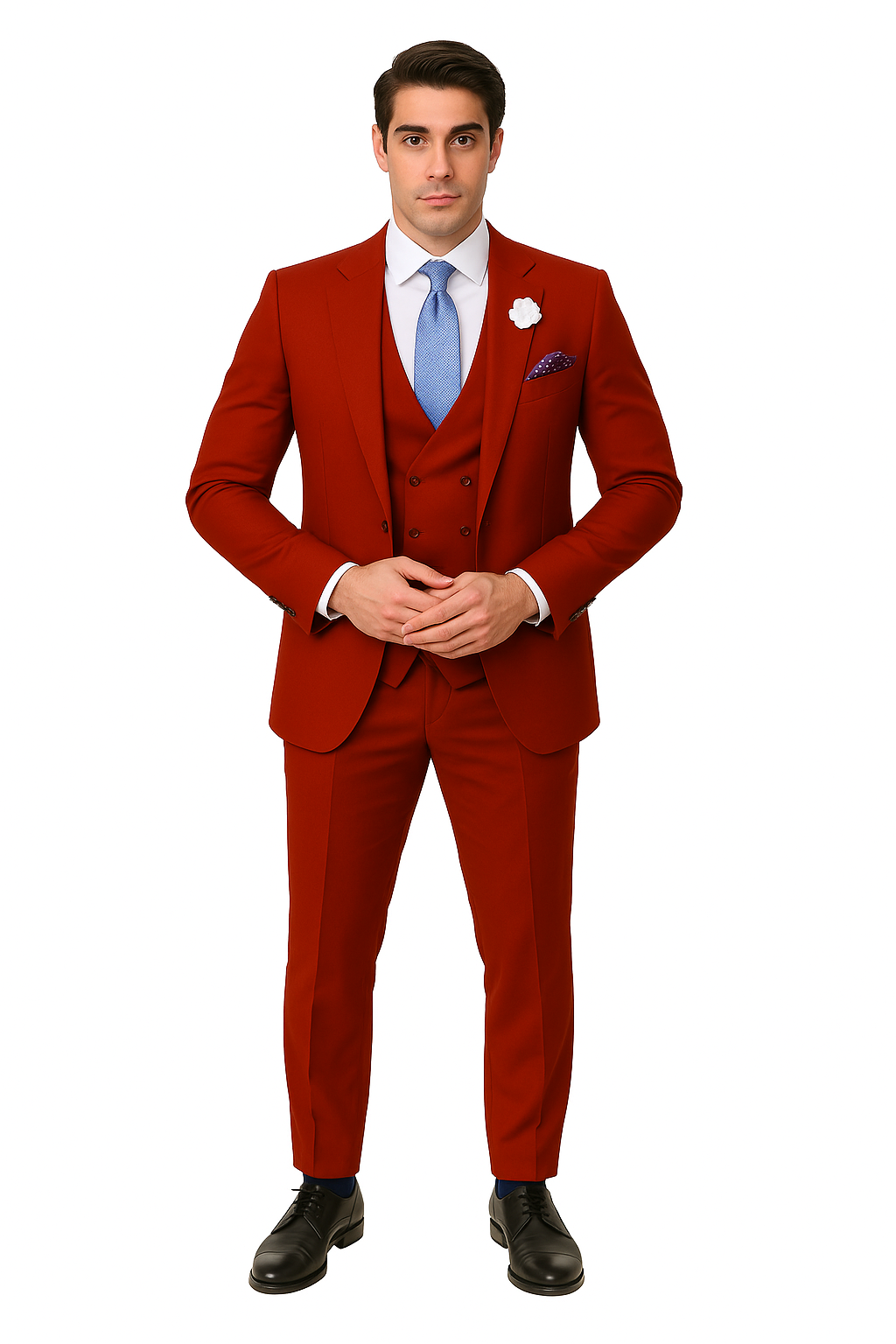 EJ Samuel Red Peak Lapel Suit with Double Breasted Vest - Image 7