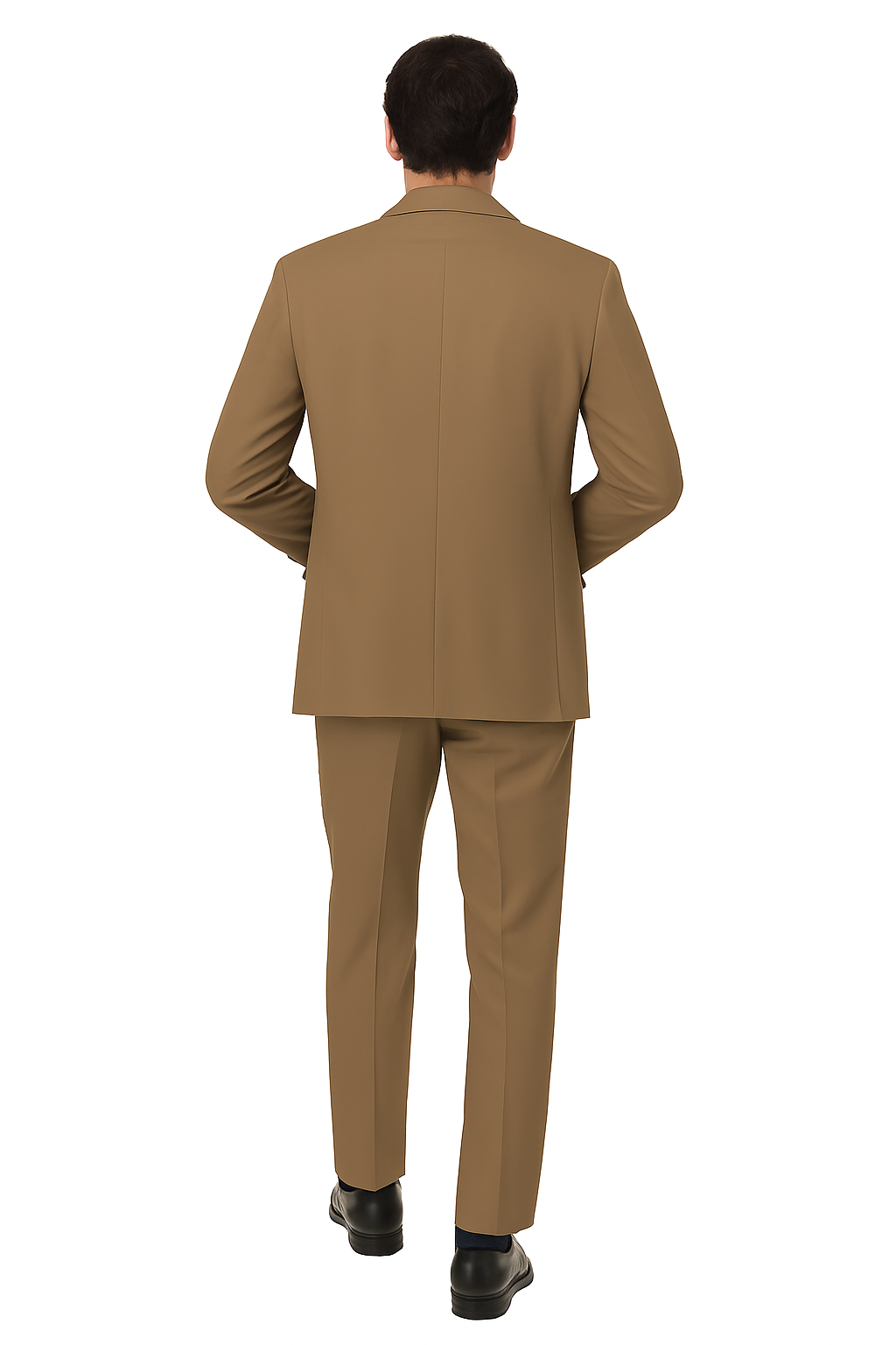 EJ Samuel Men's Modern 2-Button Tan Peak Lapel Suit with Double-Breasted Vest - Image 3