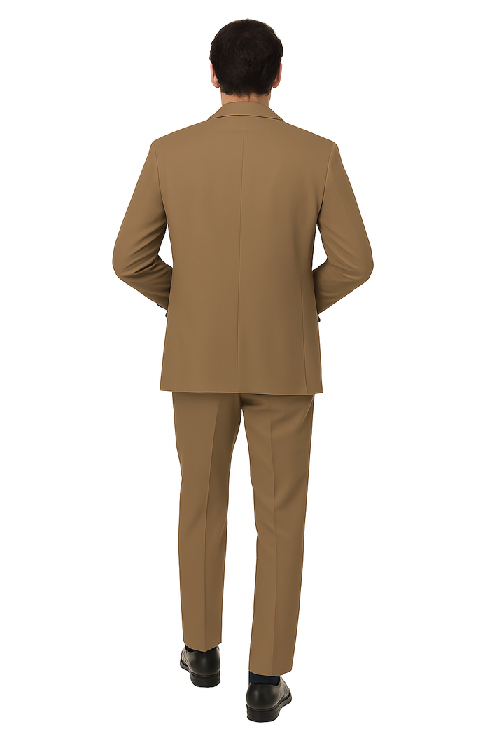 EJ Samuel Men's Modern 2-Button Tan Peak Lapel Suit with Double-Breasted Vest - Image 3