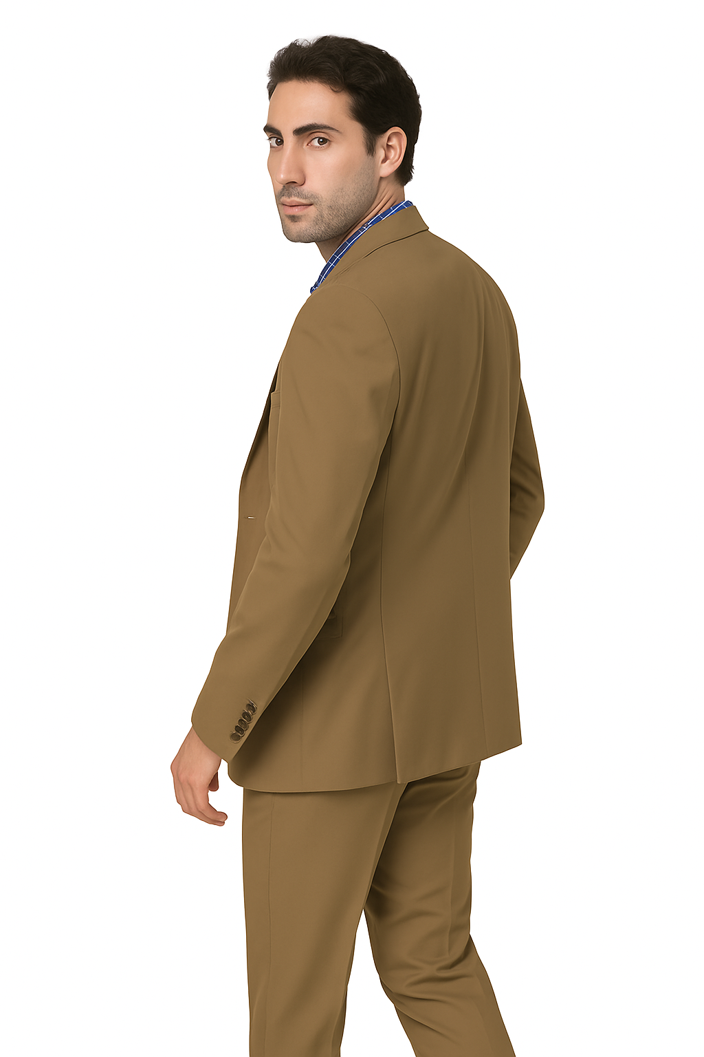 EJ Samuel Men's Modern 2-Button Tan Peak Lapel Suit with Double-Breasted Vest - Image 4