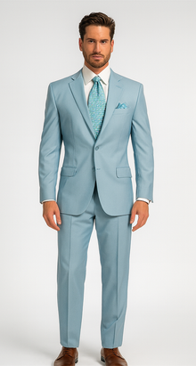 Men'S Multi-Stage Party Available In 2 Or Three ~ 3 Buttons Style Regular Classic Cut Cheap Priced Business Suits Clearance Sale Collection Light Blue ~ Sky Baby Blue