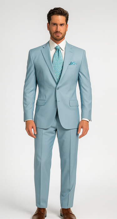 Men'S Multi-Stage Party Available In 2 Or Three ~ 3 Buttons Style Regular Classic Cut Cheap Priced Business Suits Clearance Sale Collection Light Blue ~ Sky Baby Blue