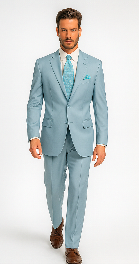 Men'S Multi-Stage Party Available In 2 Or Three ~ 3 Buttons Style Regular Classic Cut Cheap Priced Business Suits Clearance Sale Collection Light Blue ~ Sky Baby Blue - Image 3