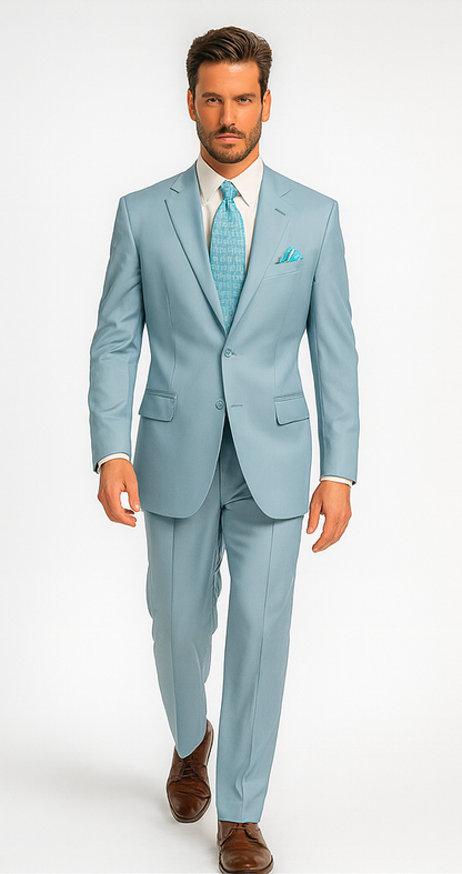 Men'S Multi-Stage Party Available In 2 Or Three ~ 3 Buttons Style Regular Classic Cut Cheap Priced Business Suits Clearance Sale Collection Light Blue ~ Sky Baby Blue - Image 3