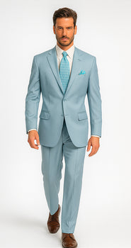 Men'S Multi-Stage Party Available In 2 Or Three ~ 3 Buttons Style Regular Classic Cut Cheap Priced Business Suits Clearance Sale Collection Light Blue ~ Sky Baby Blue - Image 3