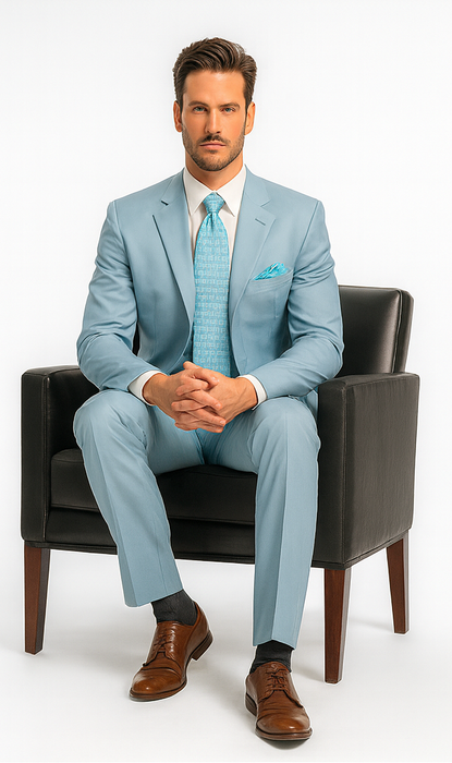 Men'S Multi-Stage Party Available In 2 Or Three ~ 3 Buttons Style Regular Classic Cut Cheap Priced Business Suits Clearance Sale Collection Light Blue ~ Sky Baby Blue