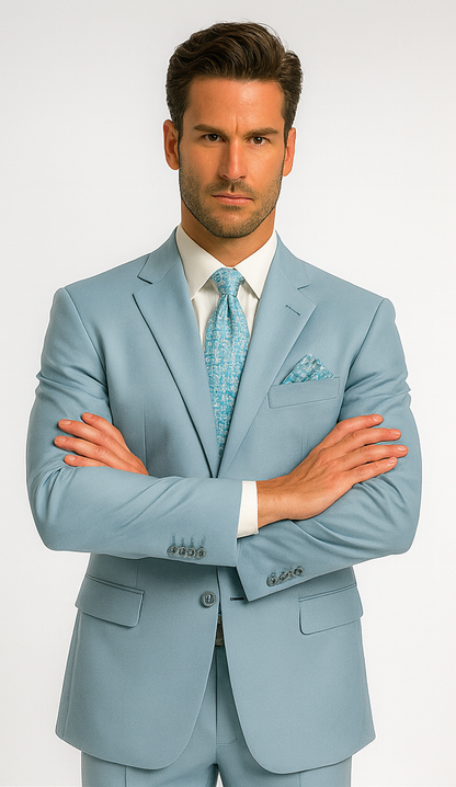 Men'S Multi-Stage Party Available In 2 Or Three ~ 3 Buttons Style Regular Classic Cut Cheap Priced Business Suits Clearance Sale Collection Light Blue ~ Sky Baby Blue - Image 5