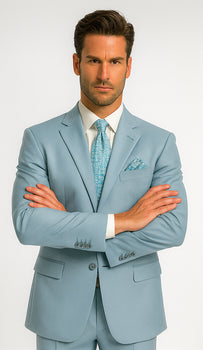 Men'S Multi-Stage Party Available In 2 Or Three ~ 3 Buttons Style Regular Classic Cut Cheap Priced Business Suits Clearance Sale Collection Light Blue ~ Sky Baby Blue - Image 5