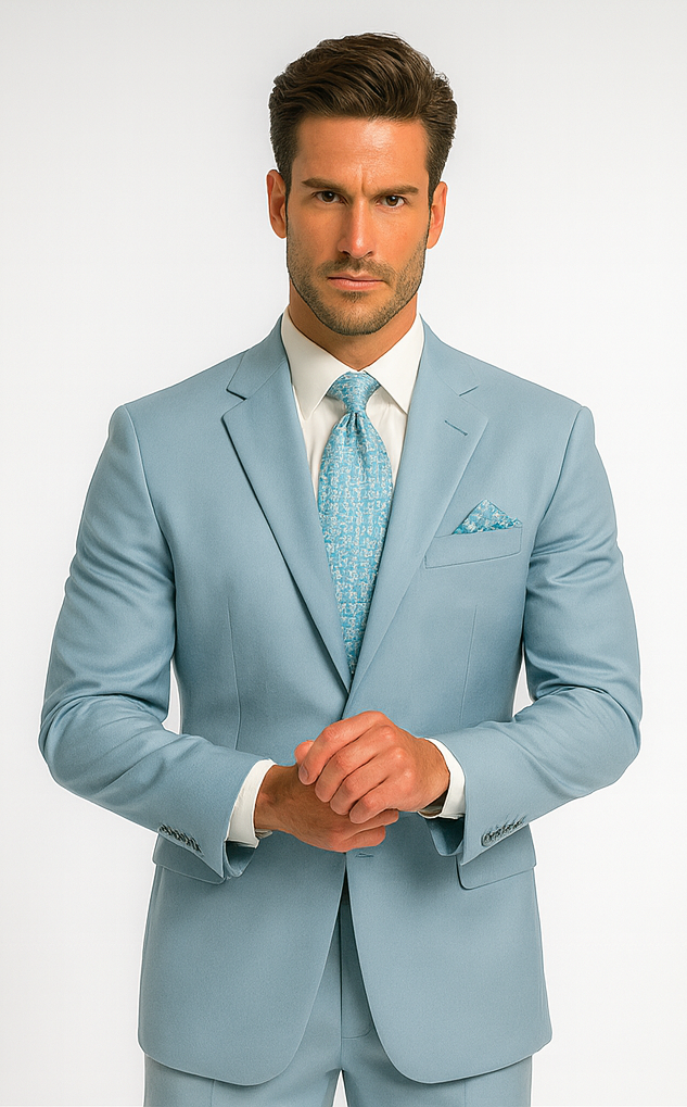 Men'S Multi-Stage Party Available In 2 Or Three ~ 3 Buttons Style Regular Classic Cut Cheap Priced Business Suits Clearance Sale Collection Light Blue ~ Sky Baby Blue - Image 6