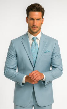 Men'S Multi-Stage Party Available In 2 Or Three ~ 3 Buttons Style Regular Classic Cut Cheap Priced Business Suits Clearance Sale Collection Light Blue ~ Sky Baby Blue - Image 6