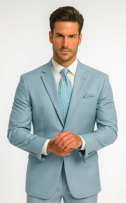 Men'S Multi-Stage Party Available In 2 Or Three ~ 3 Buttons Style Regular Classic Cut Cheap Priced Business Suits Clearance Sale Collection Light Blue ~ Sky Baby Blue