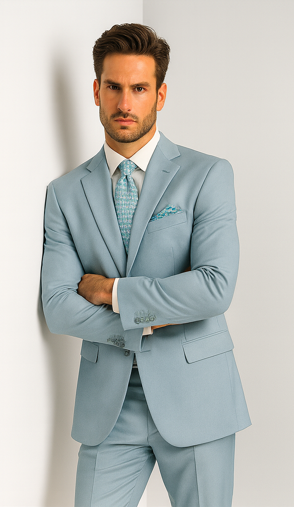 Men'S Multi-Stage Party Available In 2 Or Three ~ 3 Buttons Style Regular Classic Cut Cheap Priced Business Suits Clearance Sale Collection Light Blue ~ Sky Baby Blue - Image 8