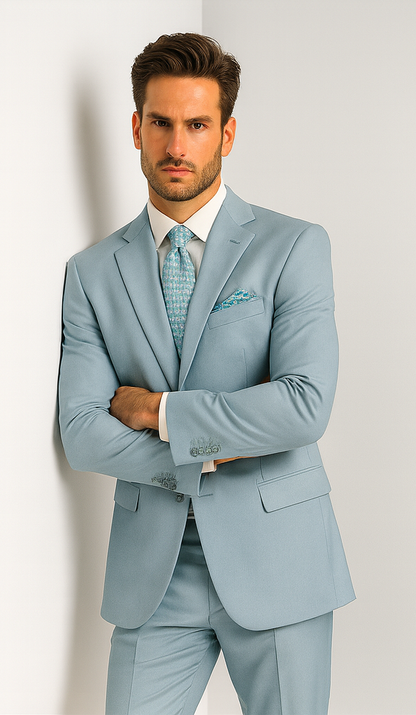 Men'S Multi-Stage Party Available In 2 Or Three ~ 3 Buttons Style Regular Classic Cut Cheap Priced Business Suits Clearance Sale Collection Light Blue ~ Sky Baby Blue - Image 8