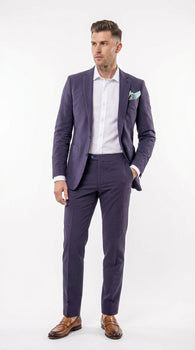 Mens Navy Blue Seersucker Suit – Cotton Fabric Shadow Pattern Ton on Tone Textured Two Button Notch Lapel Formal Summer Suit