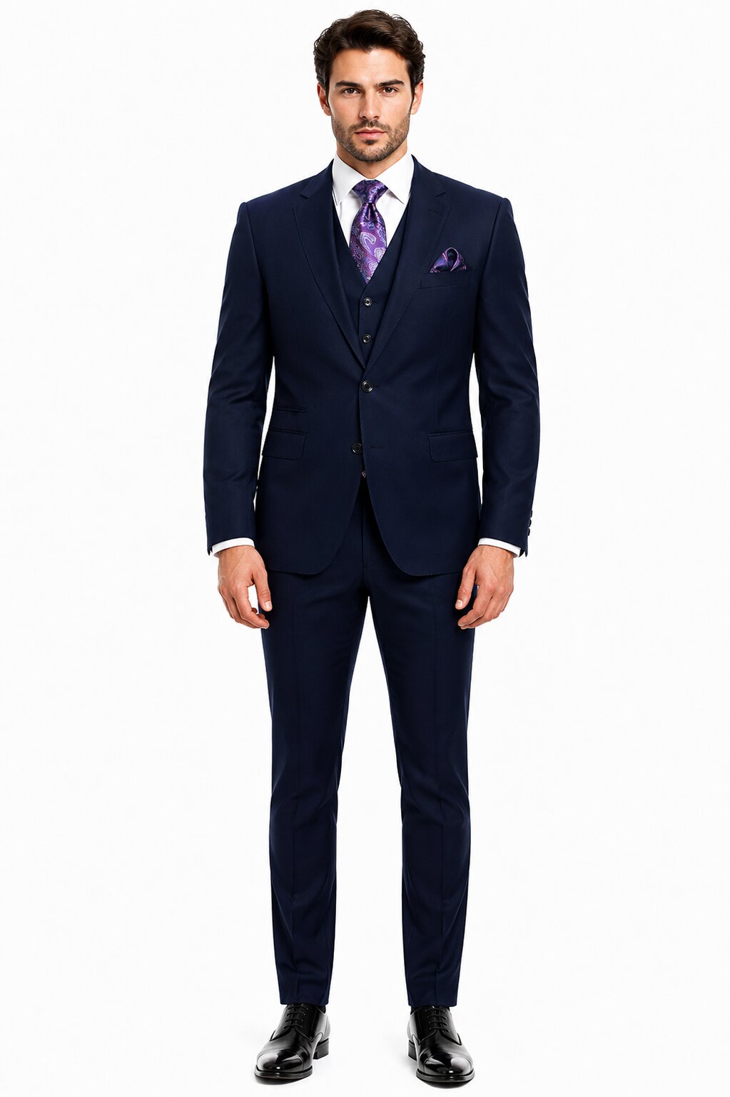 Mens 2 Button  Vested Wool Suit in Eggplant Modern Fit