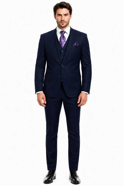 Mens 2 Button  Vested Wool Suit in Eggplant Modern Fit