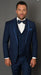 Men’s Navy Blue with Blue Trim Three-Piece Tuxedo with Satin Shawl Lapel and Bow Tie Wedding Suit