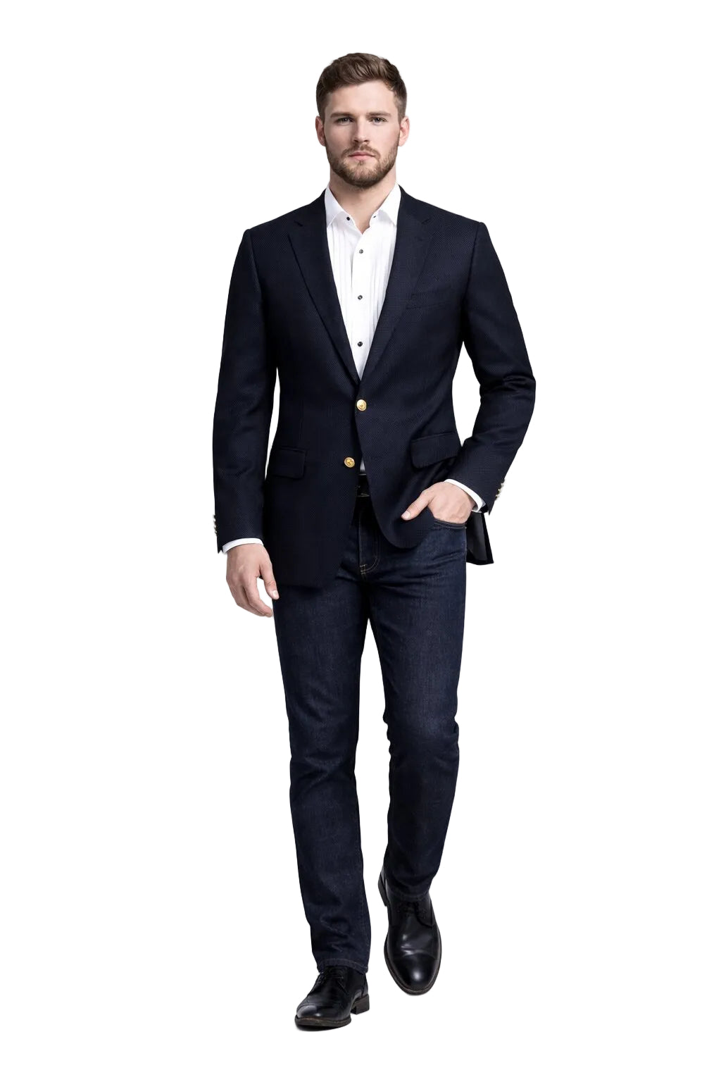 Men's Navy Blue Italian Style Blazer with Brass Buttons Classic Fit
