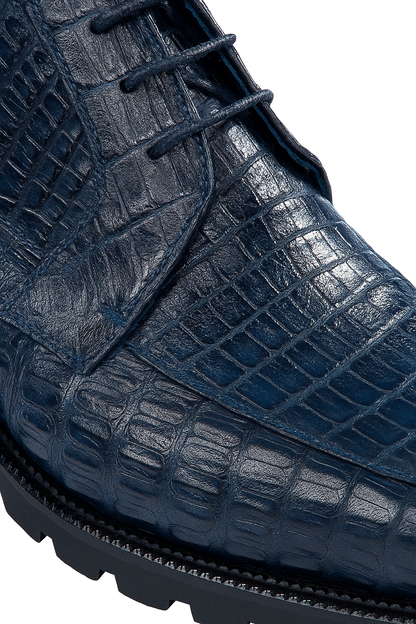 Navy Genuine Caiman Crocodile Belly Ankle Boot by Alligator Warehouse