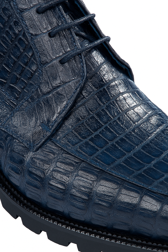 Navy Genuine Caiman Crocodile Belly Ankle Boot by Alligator Warehouse