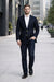 Men's Navy Blue Italian Style Blazer with Brass Buttons Classic Fit