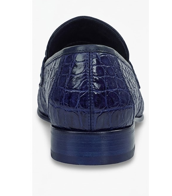 Mens Navy Genuine Caiman Crocodile Belly Slip On Boots