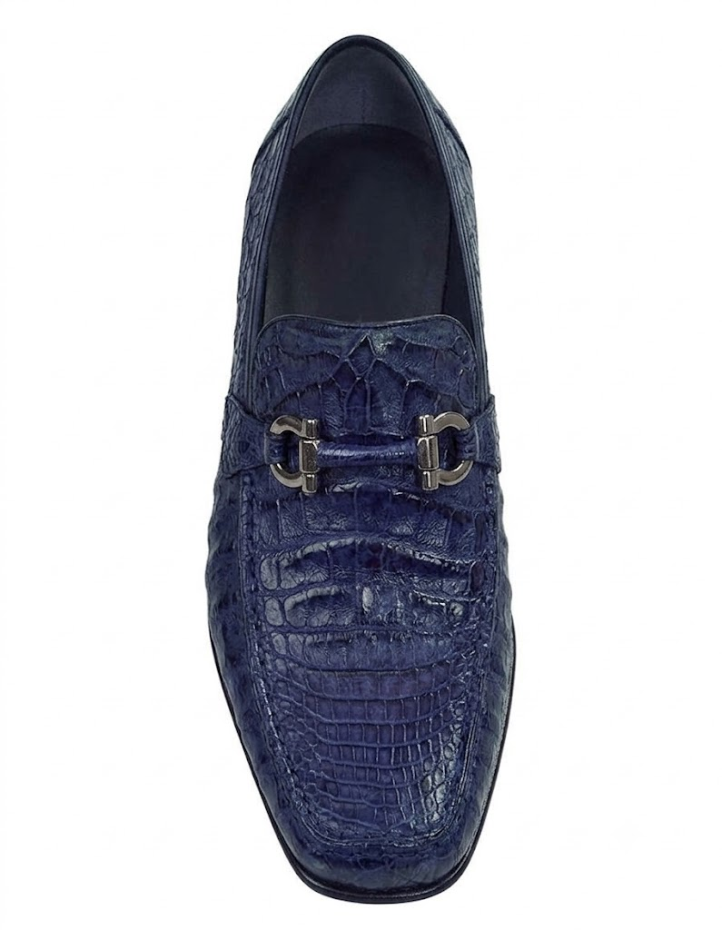 Mens Navy Genuine Caiman Crocodile Belly Slip On Boots