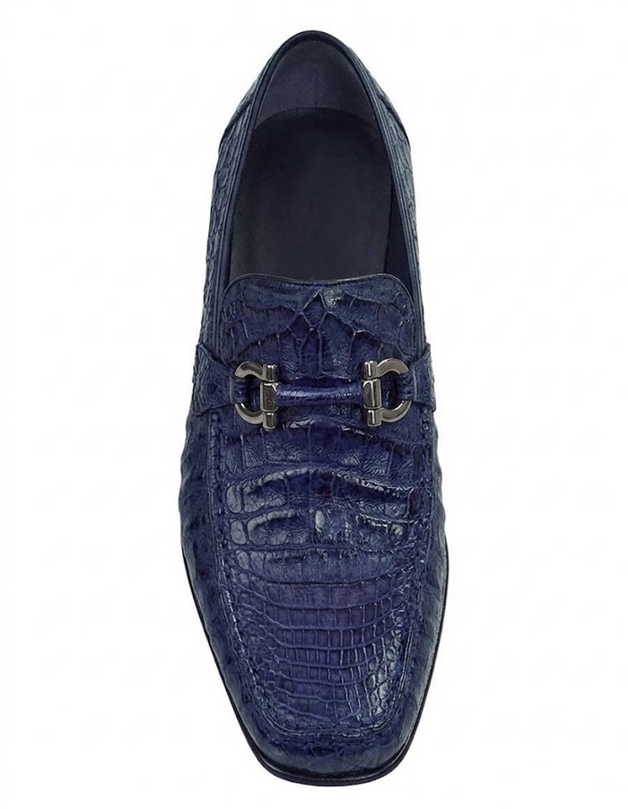 Mens Navy Genuine Caiman Crocodile Belly Slip On Boots