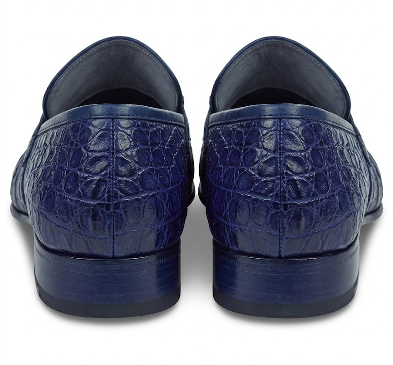 Mens Navy Genuine Caiman Crocodile Belly Slip On Boots