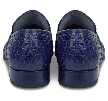 Mens Navy Genuine Caiman Crocodile Belly Slip On Boots